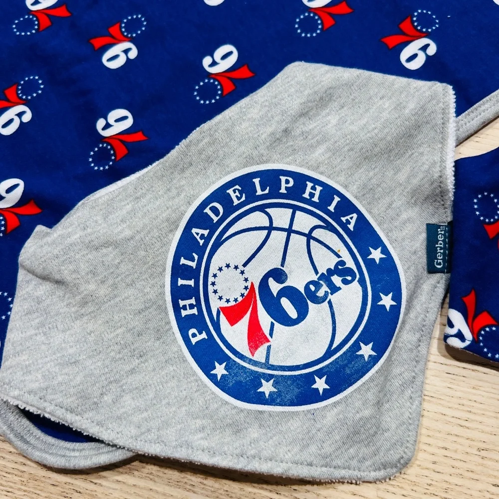 Gerber Philadelphia 76ers Baby Bibs Burp Cloth 3 Pieces Set, NBA Licensed NWT